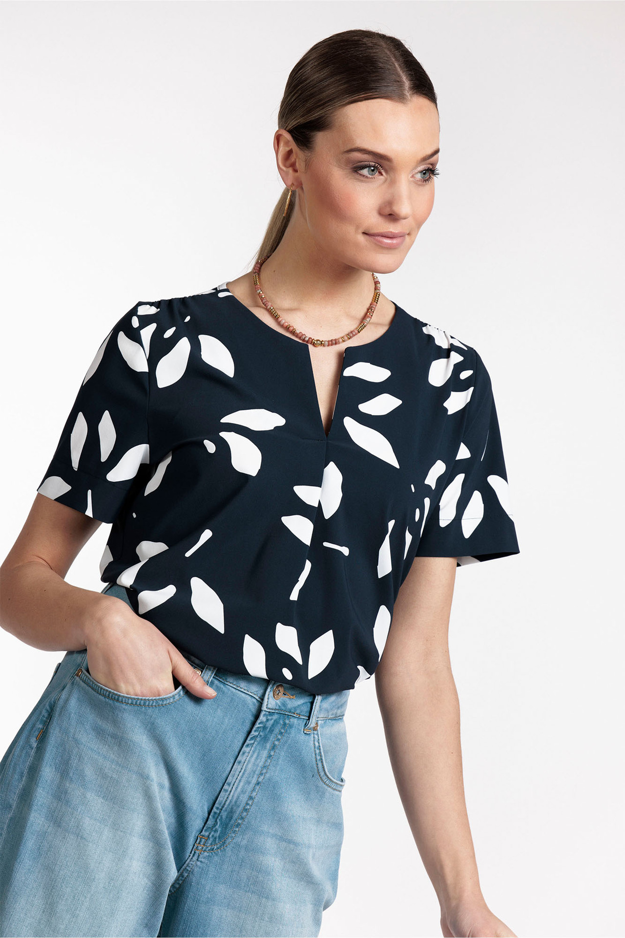 Studio Anneloes Kiki Big Flower Shirt Dark blue/Offwhite