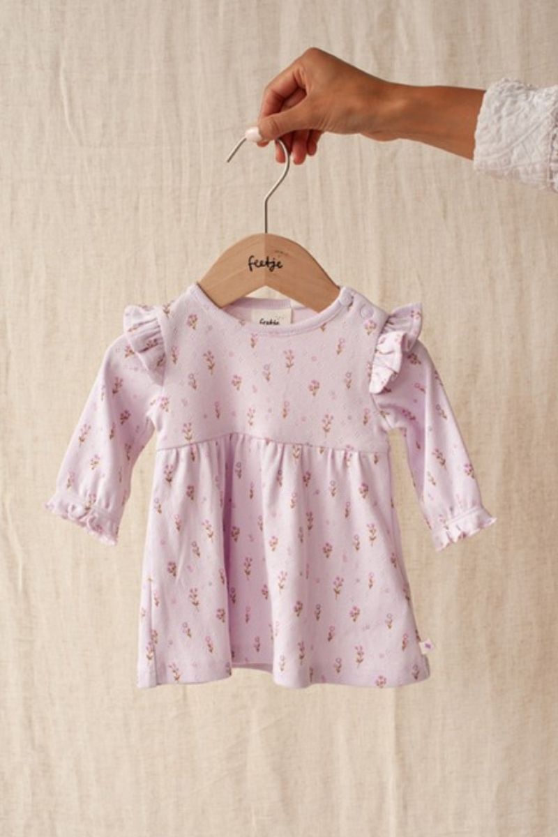 Feetje Jurk Pointelle Rib AOP Flower Ranch Lila
