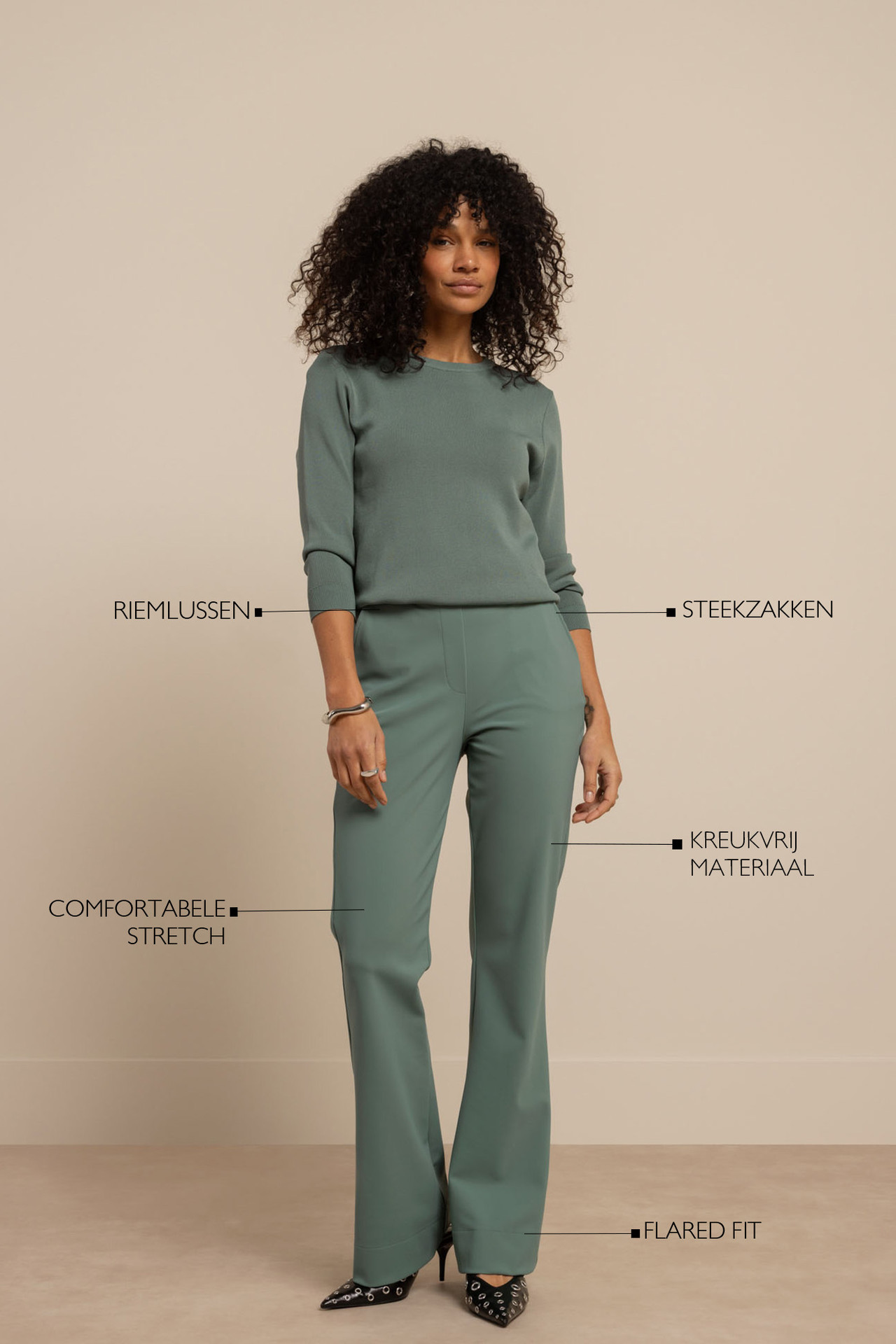 Studio Anneloes Flair Bonded Trousers Dark Sage Green