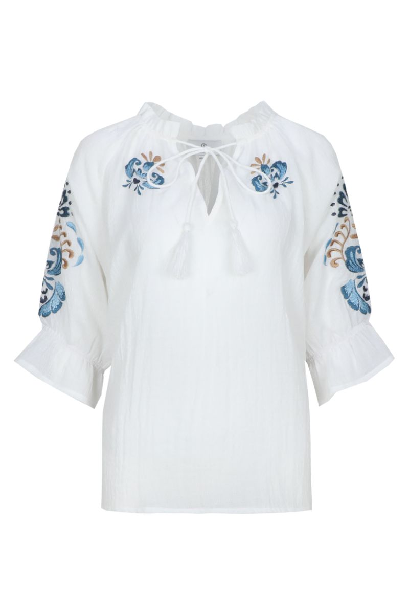 C&S The Label Lisette Blouse Offwhite/Cornflower Blue