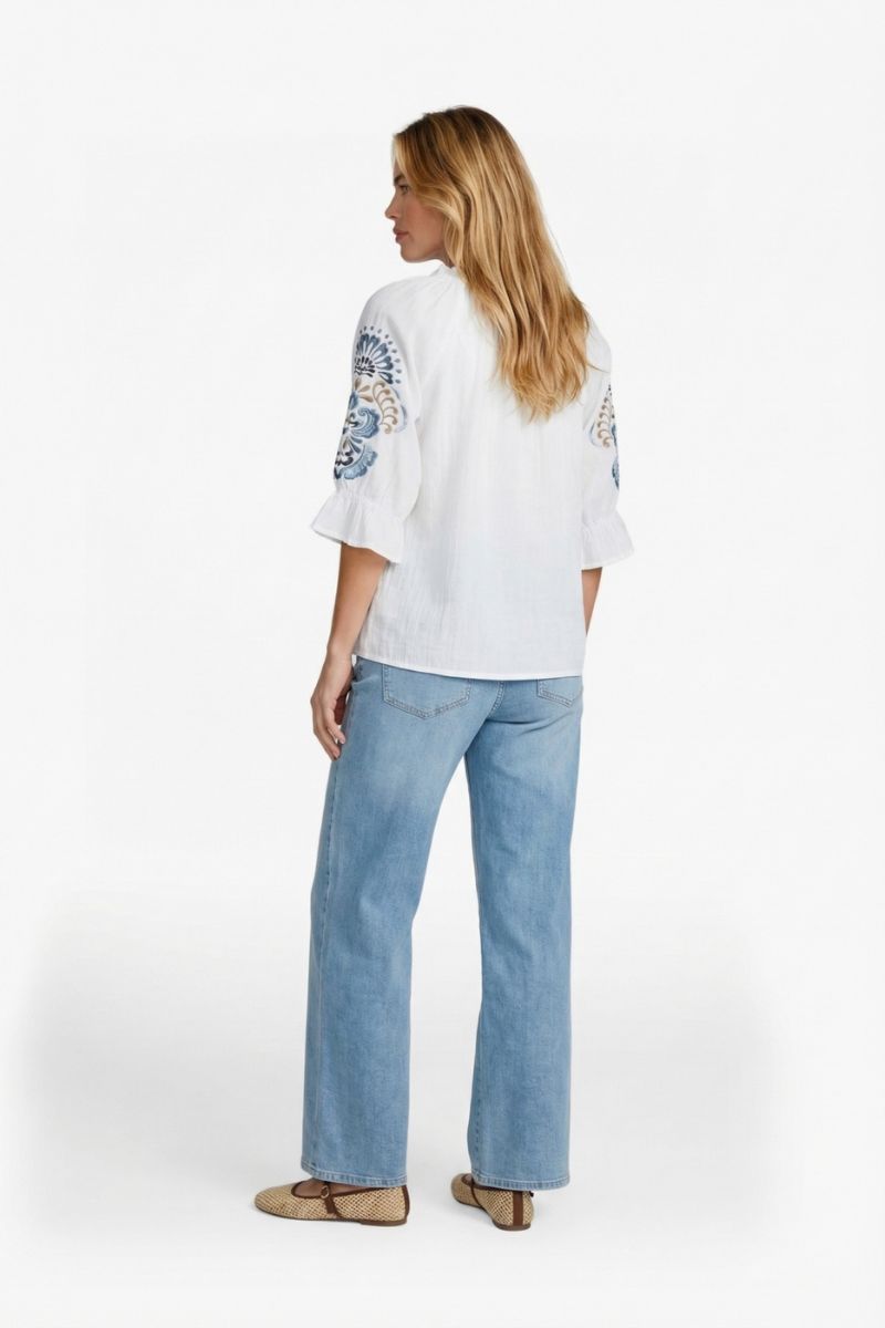 C&S The Label Lisette Blouse Offwhite/Cornflower Blue